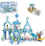Blocuri de constructie educationale, Castel Printese Albastru COGO Friends, 477 Piese,+6ani, Oem