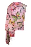 Esarfa cu fluturi din material tip casmir, Dacali, roz aprins, 185 x 75 cm, Marime universala