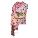 Esarfa cu fluturi din material tip casmir, Dacali, roz aprins, 185 x 75 cm