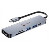 HUB USB-C 6-in-1, PRESTIGE CHARGE&reg;, conectare monitor, alimentare laptop si transfer date - port 4K HDMI, 100W PD, USB 3.0 5Gbps, USB 2.0 si cititor c