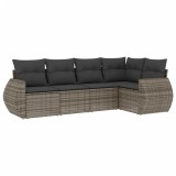 Cumpara ieftin Set canapea de gradina cu perne, 5 piese, gri, poliratan