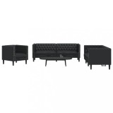 VidaXL Set canapele Chesterfield cu 3 locuri, negru, piele eco.