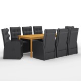 VidaXL Set mobilier de grădină, 9 piese, negru 3067905