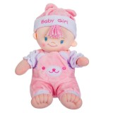 Papusa Baby Girl, textil, roz, cu zornaitoare, 25 cm
