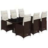 Cumpara ieftin Set bistro de gradina cu perne, 7 piese, maro, poliratan