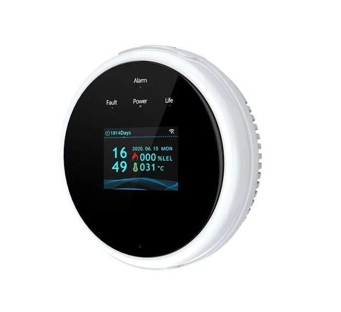 Senzor detector de gaz Wi-Fi, pentru detectare scurgere de gaze, Smart Control, Display LCD, Semnal luminos si acustic, Culoare Alb