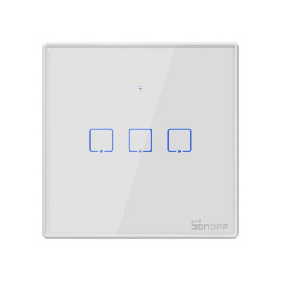 Intrerupator Smart cu Touch WiFi + RF 433 Sonoff T2 EU TX, (3 canale) foto