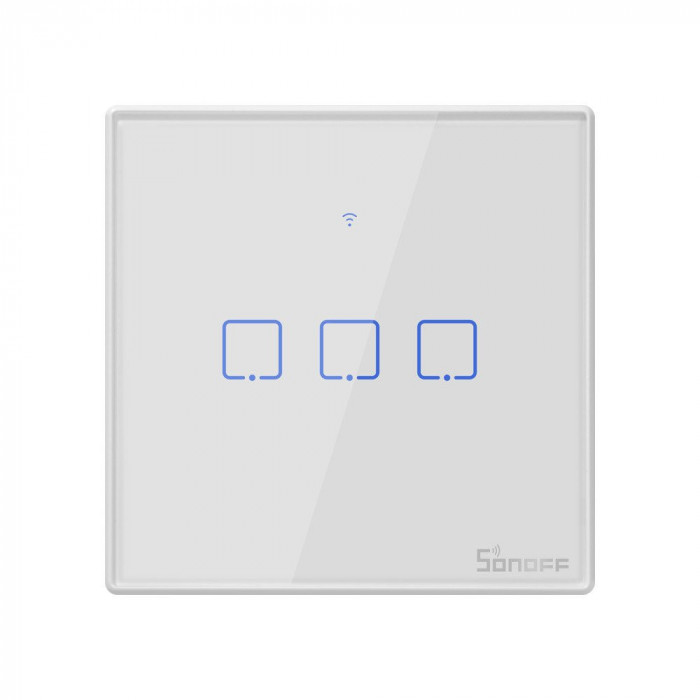 Intrerupator Smart cu Touch WiFi + RF 433 Sonoff T2 EU TX, (3 canale)