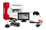 Set senzori de parcare AMiO TFT01 cu camera marsarier CAM-305 IR 28mm, ecran TFT 4,3&amp;quot; , 4 senzori albi, afisaj LED, 12V, 40KHz, raza 0-2,5 m