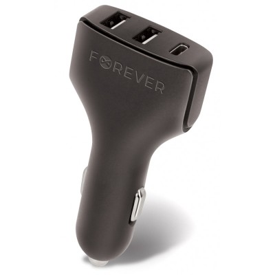 Incarcator Auto USB Forever CC-05, 1 X USB Tip-C - 2 X USB, 4.8A, Negru foto