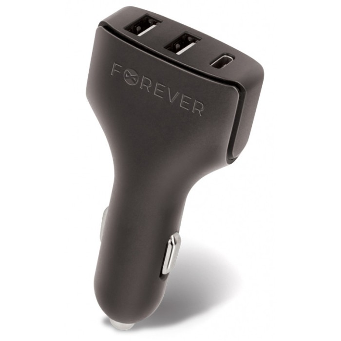 Incarcator Auto USB Forever CC-05, 1 X USB Tip-C - 2 X USB, 4.8A, Negru