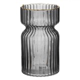 Vază Decorativă, Sticlă Neagră Smoked, Margine Aurie, 11.5x20cm, Oem