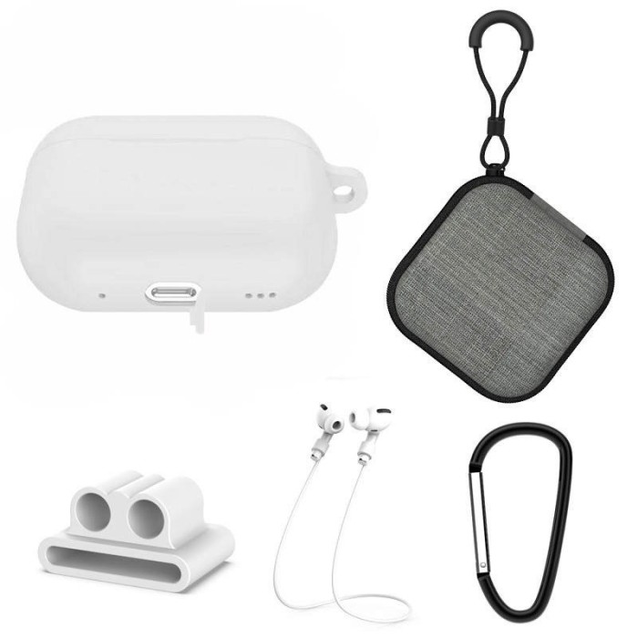 Set extins 5 in 1 pentru protectia castilor Apple Airpods Pro generatia 2, culoarea alba