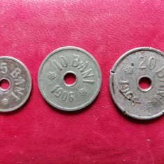 Lot monede 5 bani 1906 J,10 bani 1906 J,20 bani 1906 J,Romania.