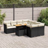 Cumpara ieftin Set mobilier de grădină cu perne, 9 piese, negru, poliratan