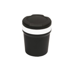 Scrumiera auto universala cu fund ceramic, LED albastru, negru-argintiu