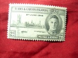 Timbru Turks &amp; Caicos Isl. colonie britanica 1946 Rege George VI ,2p, Nestampilat