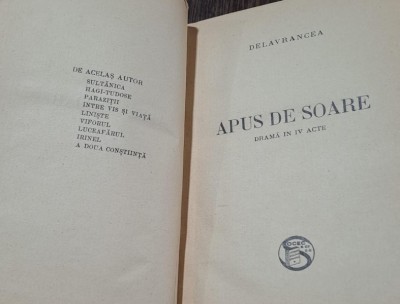 Apus de soare - Barbu Stefanescu Delavrancea drama in IV acte foto