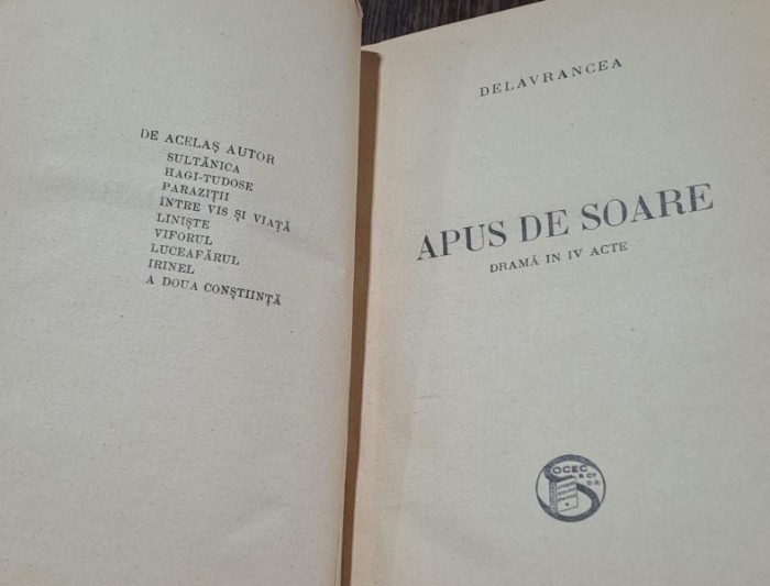 Apus de soare - Barbu Stefanescu Delavrancea drama in IV acte