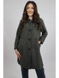 Cumpara ieftin PALTON MIDI CU GLUGA SI BUZUNARE FARA CAPTUSEALA INCHIDERE CU NASTURI JIANNA TALIE UNICA Gri Inchis