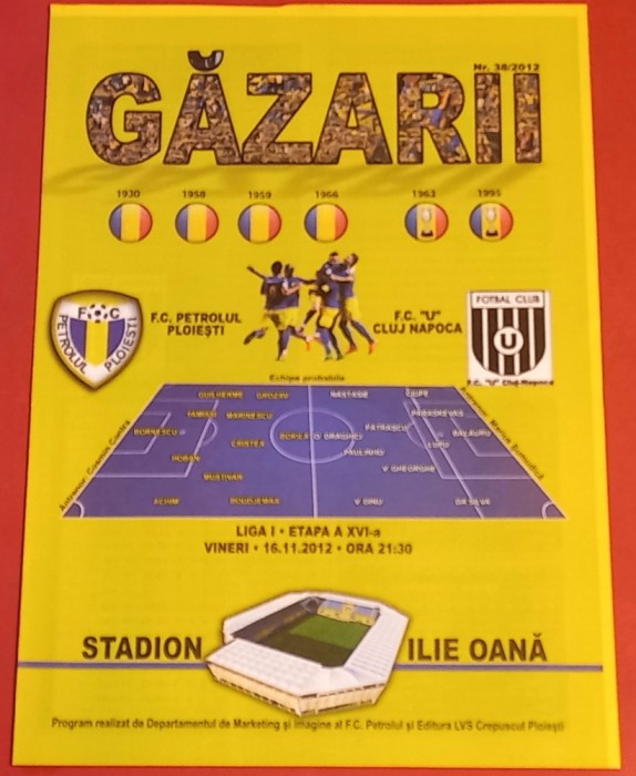 Program meci fotbal PETROLUL PLOIESTI - UNIVERSITATEA CLUJ (16.11.2012)