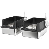 PawHut Set de 2 litiere XL din oțel inoxidabil cu margine &icirc;naltă și capac 60x40x30cm, semideschise, cu 2 lopeți, pentru pisici mari p&acirc;nă la 8 kg | Aos