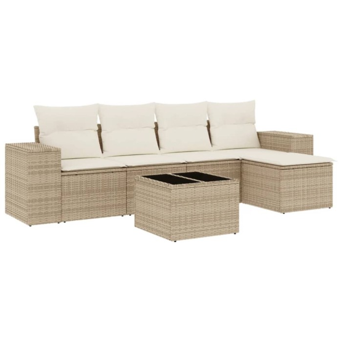 Set canapele de gradina cu perne, 6 piese, bej, poliratan