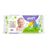 Servetele umede Happy Silk &amp; Cotton, 64 bucati, Bella Baby