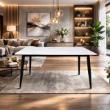 Masa living si bucatarie Lineo FDT1, blat ceramica, cadru metalic, 6 persoane, 140x80x75 cm, alb gri