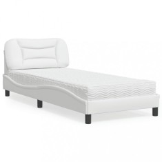 vidaXL Pat cu saltea, alb, 80x200 cm, piele ecologică
