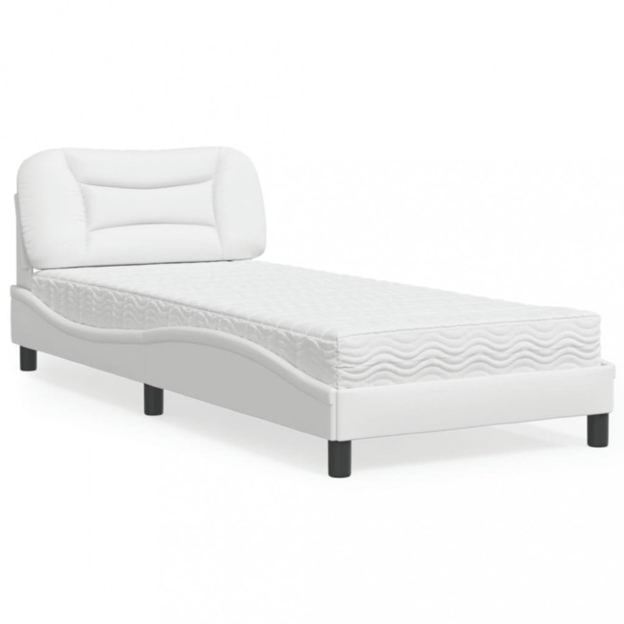vidaXL Pat cu saltea, alb, 80x200 cm, piele ecologică 3208683