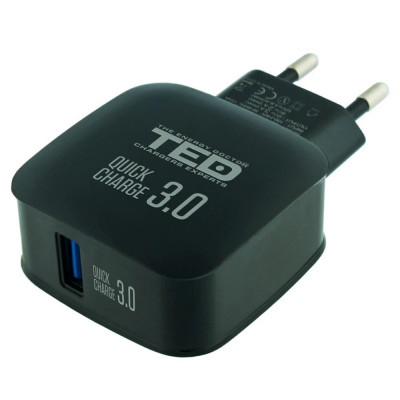 Alimentator Incarcator de la retea la 1x USB 3.0A 18W Negru Fast Charge A10 TED500086 foto