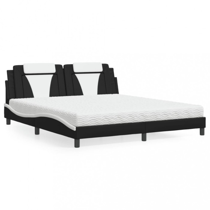 vidaXL Pat, Viana, cu saltea, alb și negru, 180x200 cm, piele ecologică 3208815