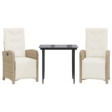 Set bistro cu perne, 3 piese, bej, poliratan