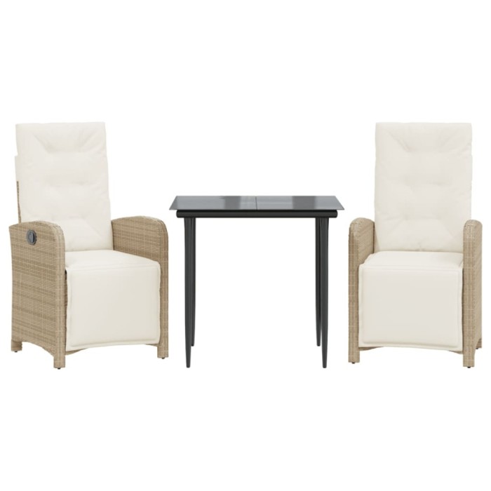 Set bistro cu perne, 3 piese, bej, poliratan
