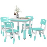 AIYAPLAY Set Măsuță și Scaune pentru Copii 18-60 Luni cu &Icirc;nălțime Reglabilă și Tablă de Scris, 60x60x46-58 cm, Verde | Aosom Romania