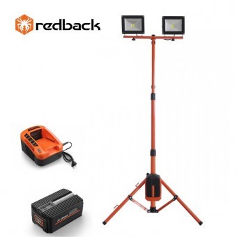 Redback Pachet ED40+EP20+EC20 Stand proiectoare LED, 2x20W, acumulator 40V/2Ah, incarcator 40V/2A foto