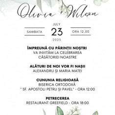 Invitatie nunta, 10x15 cm, cu plic personalizat, model 2 Floral