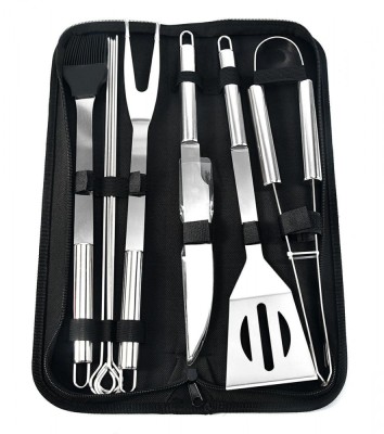 Set ustensile gratar, 9 piese, cutit, furculita, cleste, perie, otel, 800g, 38,5 x 12 x 5cm, argintiu foto