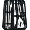 Set ustensile gratar, 9 piese, cutit, furculita, cleste, perie, otel, 800g, 38,5 x 12 x 5cm, argintiu