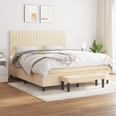 vidaXL Pat box spring cu saltea, crem, 160x200 cm, material textil 3136770