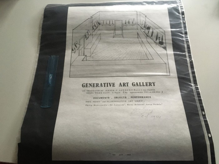 PAUL NEAGU, AFIS SEMNATURA OLOGRAFA &rdquo;EXPOZITIE/ GENERATIVE ART GALLERY&rdquo;, FORMAT MARE 63 X 43 CM.