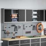 vidaXL Set dulap unelte &amp; panou c&acirc;rlige de perete, 4 piese negru metal