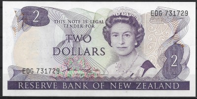 !!! F. RARR : NOUA ZEELANDA - 2 DOLARI (1981) - P 170 a - UNC / CEA DIN SCAN foto