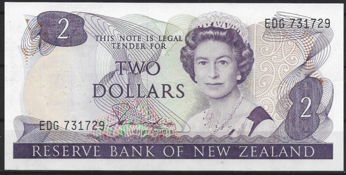 !!! F. RARR : NOUA ZEELANDA - 2 DOLARI (1981) - P 170 a - UNC / CEA DIN SCAN