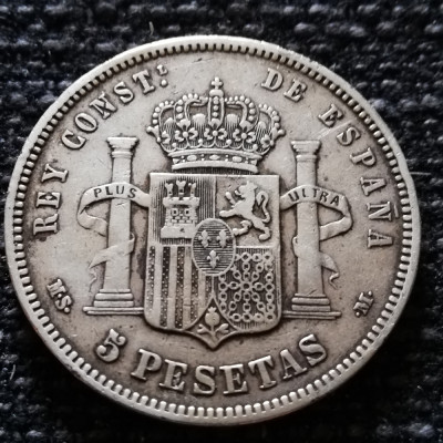 Spania 5 Pesetas 1883 argint Alfonso Xll foto