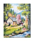 Cumpara ieftin Tablou peisaj din natura pictat manual, La casuta din padure, 50x40cm ulei pe panza, Constantin Feraru