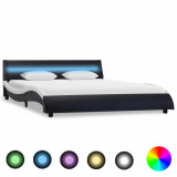 Cadru de pat cu LED, negru &amp; alb, 160 x 200 cm, piele ecologică