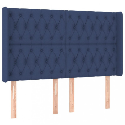 Tăblie de pat cu aripioare, albastru, 163x16x118/128 cm, textil foto