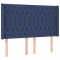 Tăblie de pat cu aripioare, albastru, 163x16x118/128 cm, textil